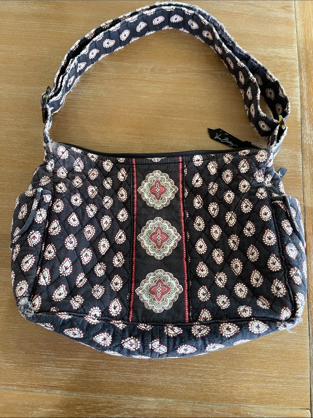 Vera Bradley Black Quilted Shoulder Bag with Pink Accents